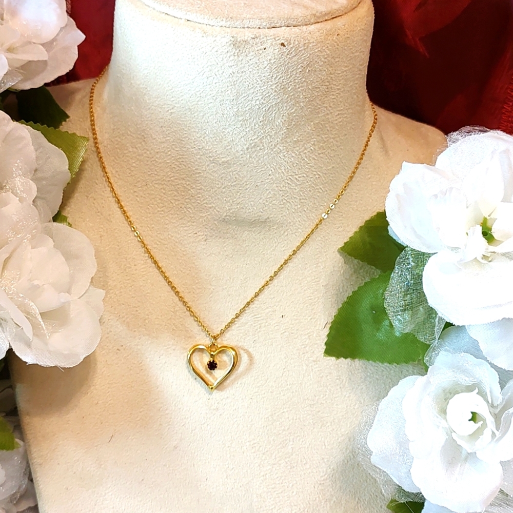 Gold and Garnet Heart Necklace
